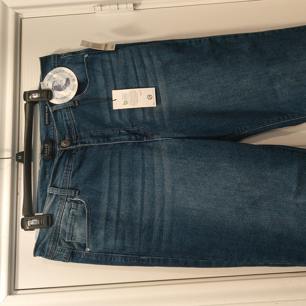 Curve Appeal High Rise Flare Classic Blue Jeans Women's Sz 14/30 NWT Comfy, Y2K - Picture 2 of 14